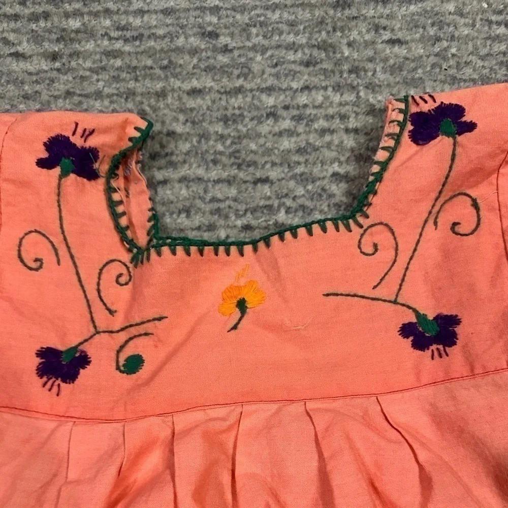 Girls Orange Mexican Embroidered Dress, EUC!